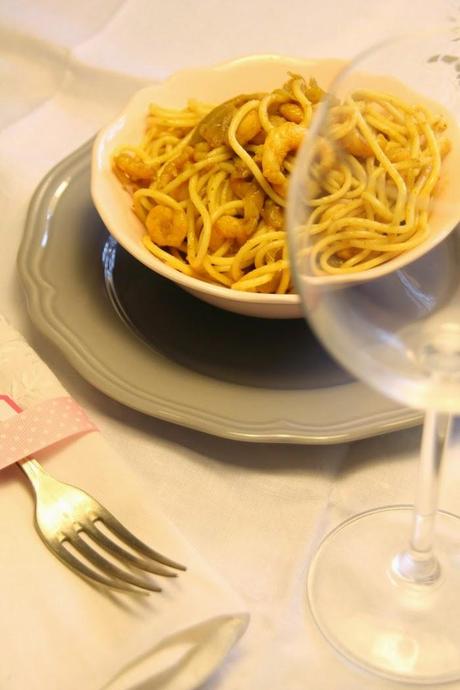 receta: pasta al curry con gambitas - recipe: curry and shrimp pasta