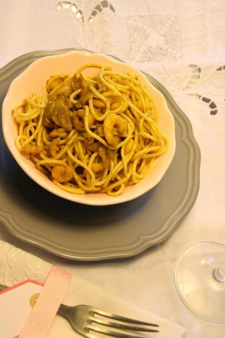 receta: pasta al curry con gambitas - recipe: curry and shrimp pasta
