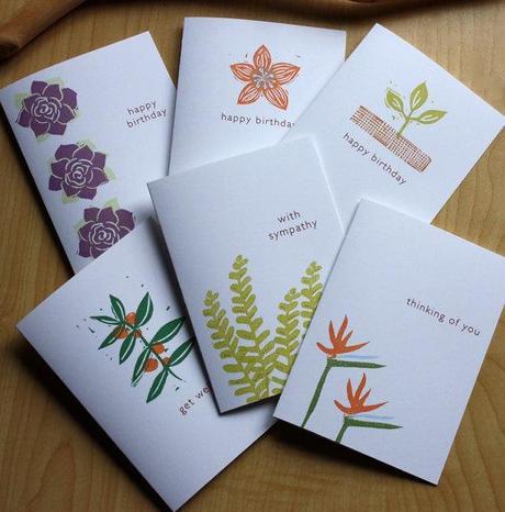 Tarjeta de felicitación de variedad Set - colección botánica - tarjetas hechas a mano - Set de 6