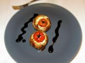 Champiñones rellenos mozzarella, cherrys crema vinagre balsámico