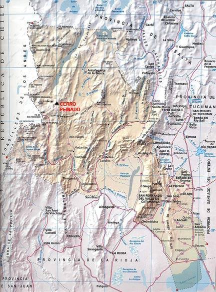 Ubicación del Volcán Peinado en la Pcia. de Catamarca, Argentina.