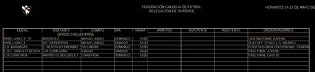 Horarios fútbol y sala base en Ourense (22 a 28 de Mayo 2014)
