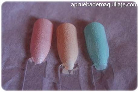 Swatch de los esmaltes de uñas play texture sugar powder nails de Etude House tonos 192, 193  y 194