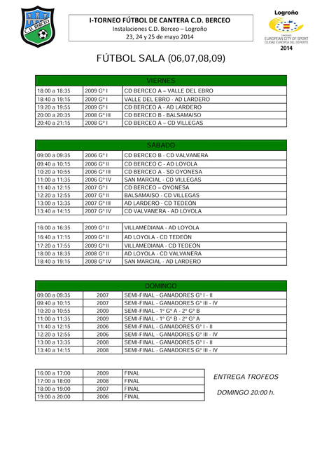 Primer Torneo de Cantera en Berceo (Logroño): Participantes y horarios