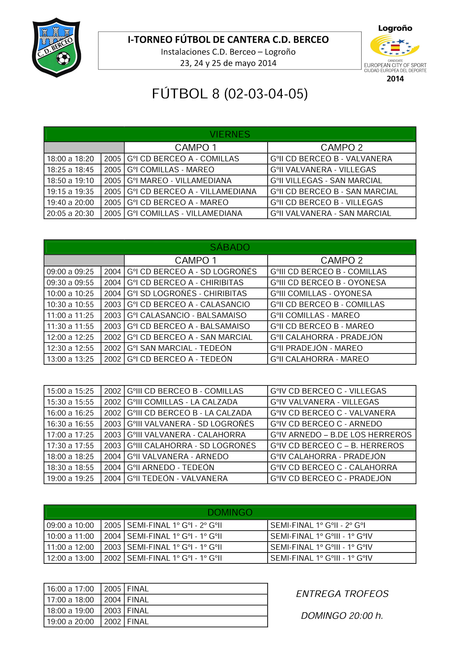 Primer Torneo de Cantera en Berceo (Logroño): Participantes y horarios