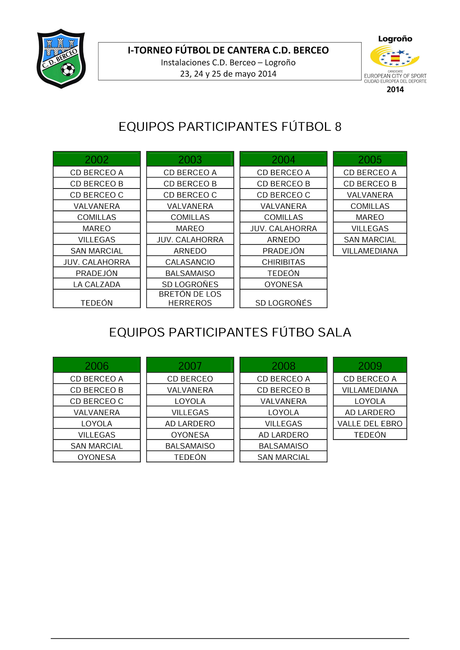 Primer Torneo de Cantera en Berceo (Logroño): Participantes y horarios