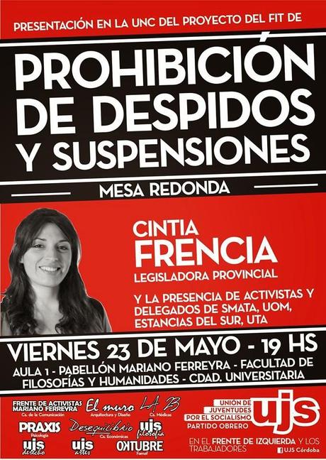 PROHIBICIÓN DE DESPIDOS Y SUSPENSIONES: PRESENTACIÓN DEL PROYECTO DEL FIT EN LA UNC.
