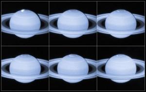 Los científicos han capturado nuevas e impresionantes imágenes de las auroras de Saturno, que se producen cuando el campo magnético del planeta es bombardeado por las partículas cargadas procedentes del Sol. Estas imágenes en el UV de las auroras del polo norte de Saturno fueron obtenidas por Nichols y sus compañeros de trabajo, utilizando la Cámara Avanzada para sondeos a bordo del Telescopio Espacial Hubble. (Foto: NASA, ESA, Jonathan Nichols) 