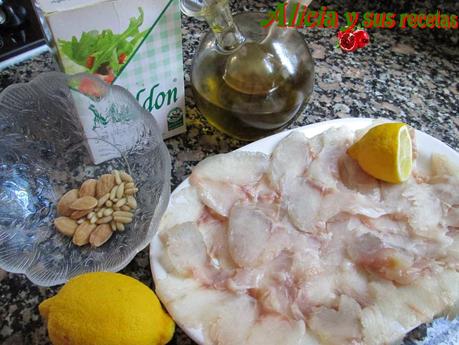 CARPACCIO DE LUBINA CON GELATINA DE SALMOREJO