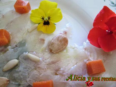 CARPACCIO DE LUBINA CON GELATINA DE SALMOREJO