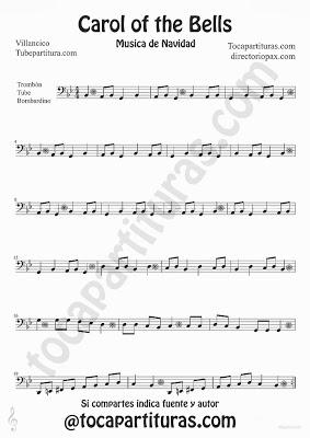 Tubepartitura Carol of the Bells partitura para Trombón, Tuba y Bombardino villancico popular de Navidad