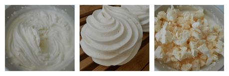 Postre de manzanas caramelizadas y nata con merengue