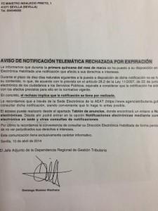 Notificación telemática rechazada por expiración