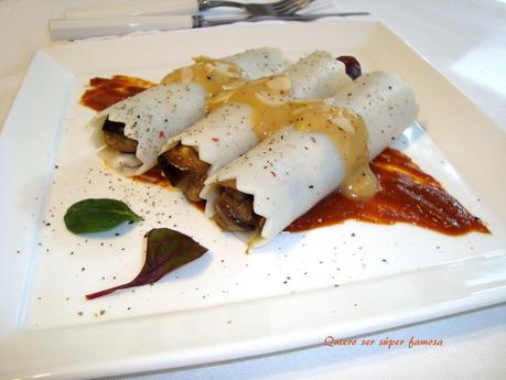 Canelones de berenjena con gorgonzola