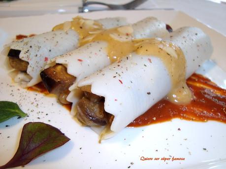 Canelones de berenjena con gorgonzola