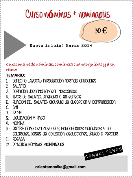 CURSO ONLINE: inicio marzo 2014 NÓMINAS+NOMINAPLUS