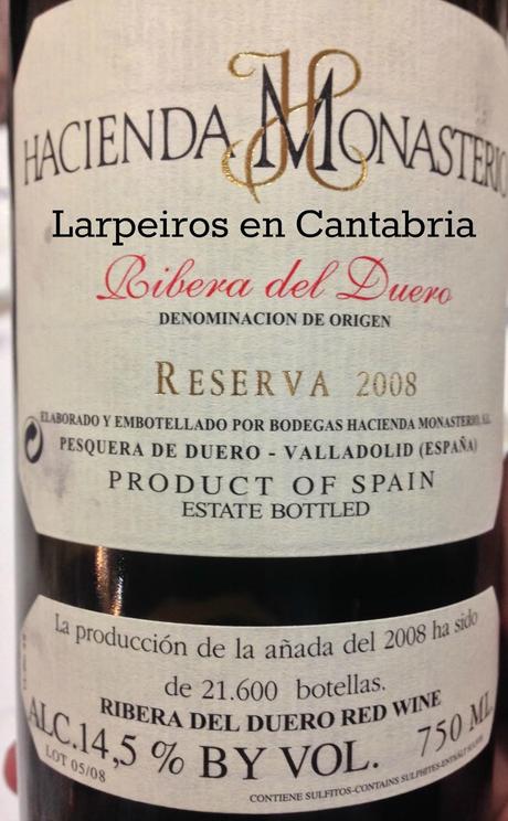 Vino Tinto Hacienda Monasterio Reserva 2008: Espectacular
