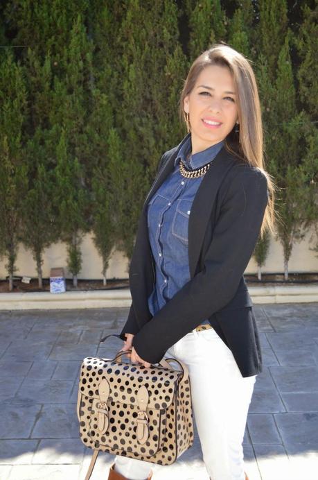 Bolso CARLINO satchel topos acharolado