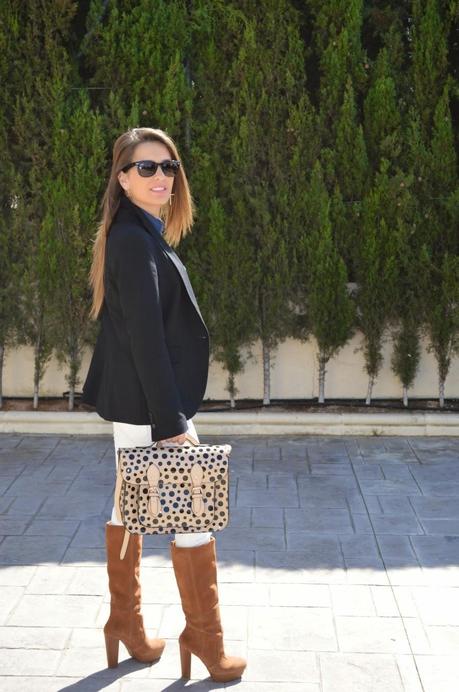 Bolso CARLINO satchel topos acharolado