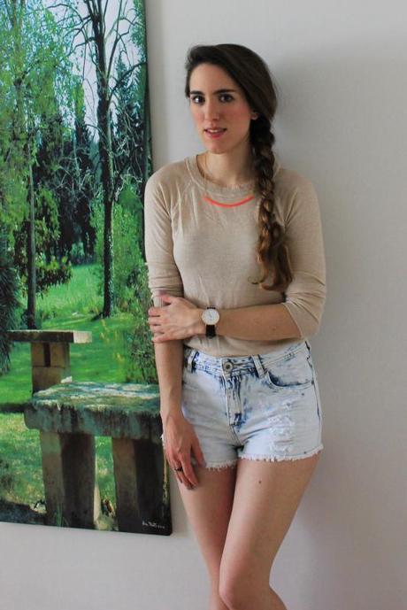 Denim shorts and DW watch denim shorts outfit ideas