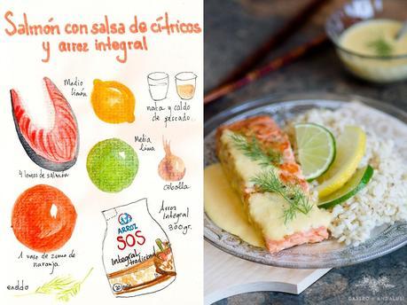 Salmón con salsa de cítricos y arroz integral