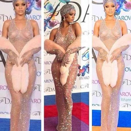 Rihanna, de Adam Selman, se llevó su CFDA con un más que osado vestido. Rihanna por delante, con su Adam Selman, que dejaba muy poquito a la imaginación.