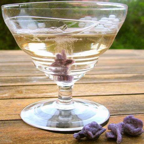 copa de cava con violeta cristalizada