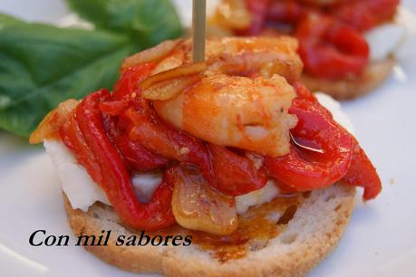 PINCHO DE PIMIENTOS ASADOS CON LANGOSTINOS Y MOZZARELLA (Especial Tapas)