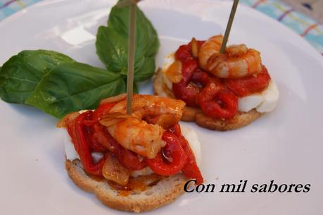 PINCHO DE PIMIENTOS ASADOS CON LANGOSTINOS Y MOZZARELLA (Especial Tapas)