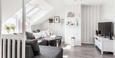 Un dúplex 100% nórdico en blanco y gris