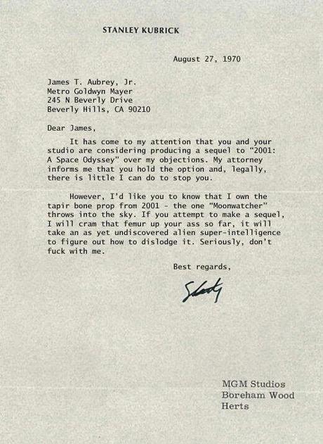 UPDATE: La carta que Stanley Kubrick escribió a la MGM cuando el estudio se planteó una secuela de '2001: Una Odisea en el Espacio'