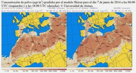 España: Previsión de intrusión de polvo africano 7 y 8 de junio de 2014