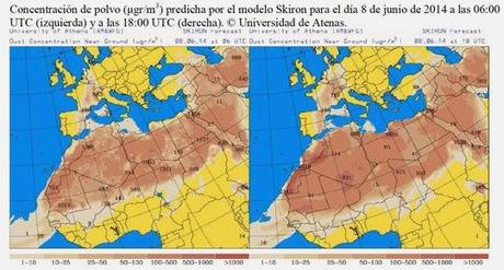 España: Previsión de intrusión de polvo africano 7 y 8 de junio de 2014