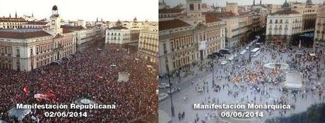 Manifestación republicana (Juan Luis Sánchez) / Manifestación monárquica (Skyline webcams)