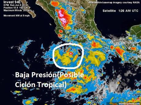 Baja presión al sur de Guerrero(México) tiene altas chances de evolucionar a un ciclón tropical