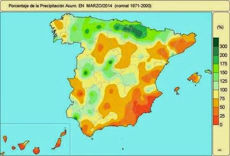 Porcentaje de precipitación marzo 2014.