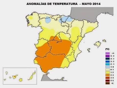 Anomalía en las temperaturas mayo 2014