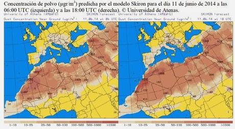 España: Previsión de intrusión de polvo africano 11 de junio de 2014