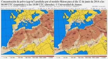 España: Previsión de intrusión de polvo africano 12 de junio de 2014