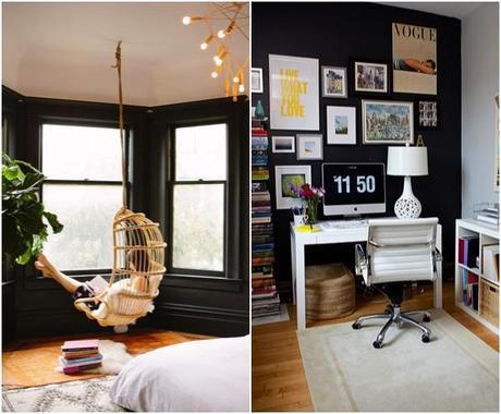 Interior design. Black walls