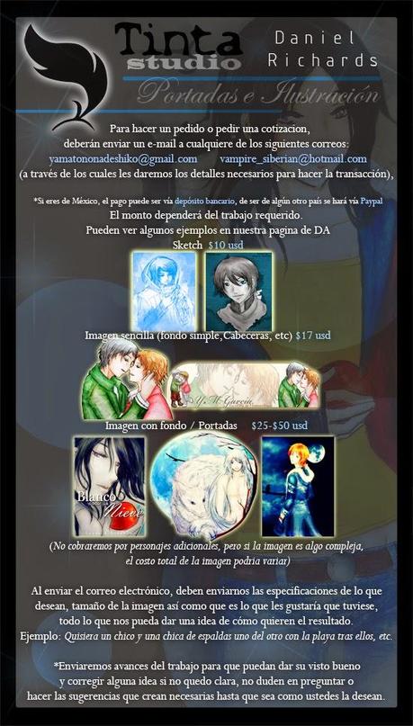NUESTRA COMPI DANIEL RICHARDS, JUNTO CON OTRA BLOGGERA, OFRECE SUS SERVICIOS COMO ILUSTRADORA DE PORTADAS Y/O CABECERAS, A MUY BUEN PRECIO: