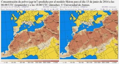 España: Previsión de intrusión de polvo africano 13 de junio de 2014