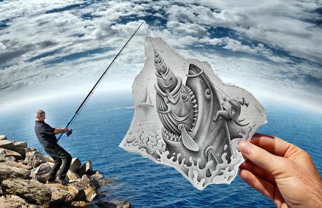 Artista visual fotografía dibujo Ben Heine pescador