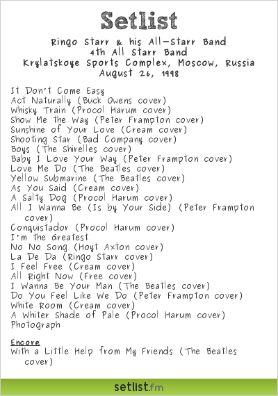 Ringo Starr & his All-Starr Band Setlist Krylatskoye Sports Complex, Moscow, Russia 1998, 4th All Starr Band
