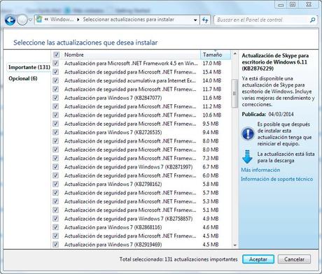 Lista de actualizaciones