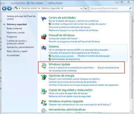 Panel de control > Windows Update