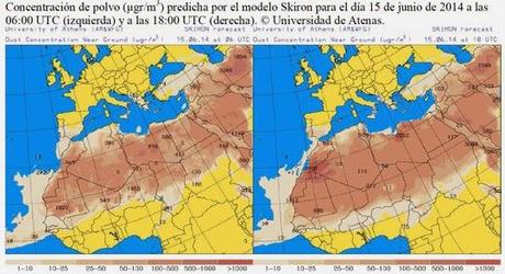 España: Previsión de intrusión de polvo africano 14 y 15 de junio de 2014