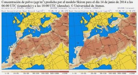 España: Previsión de intrusión de polvo africano 14 y 15 de junio de 2014