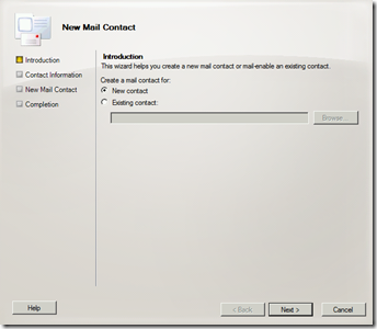 Crear un contacto habilitado para correo utilizando la EMC