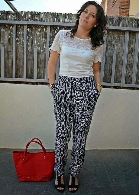 pantalon, pijama, étnico, bolso, rojo, fashion blogger, Festa, H&M, Blanco, Castellón, look, outfit, mi vestido azul